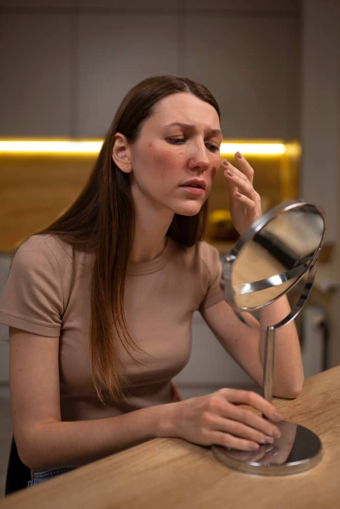 mujer mirando su rosacea espejo 1